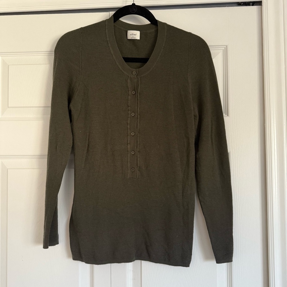 Wilfred Olive Green Button Placket Knit Sweater